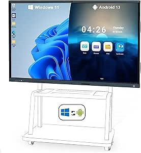 86" Smart Board, 4K Touch Screen Interactive Whiteboard with Windows 11 Pro & Android 13.0, All-in-One Computer Built in AI Camera and 8 Mics for Office and Classroom