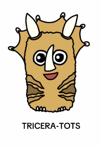 a very scientific rendering of the rarest dinosaur from the totassic era: the triceratots #triceratops #dinosaur #tatertot #tatertoons #fossils