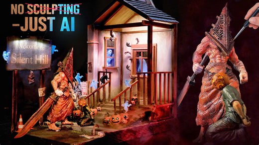 This entire Halloween diorama of Pyramid Head was made by AI
