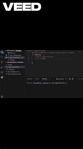 Comments in C using VS Code | Day 2 #shorts