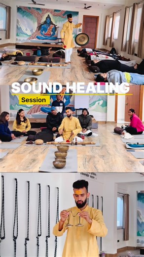 Rudra Yogpeeth on Instagram: "✨ Sacred Sound Journey ✨ Step into a space where sound becomes medicine and silence becomes your teacher. Let the gentle waves of singing bowls, gongs, and sacred instruments guide you inward — beyond thoughts, beyond distractions — into pure presence. In this session, you don’t just listen to sound… you absorb it. Each vibration flows through your body like a river of light, dissolving tension, harmonizing your energy, and restoring balance from within. As frequenc