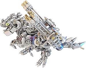 3D Metal Puzzle Dinosaur Kit – Steampunk T-Rex Model with Wings & Gat-ling Options – DIY Stainless Steel Assembly Set – Perfect for Adults, Crafts Enthusiasts, and Unique Room Decor (Gat-ling)