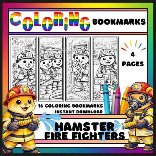 Hamster Firefighter Coloring Bookmarks Printable, Kids Coloring Set, Firefighter Activity Page, Cute Animal Bookmarks, Instant Download - Etsy