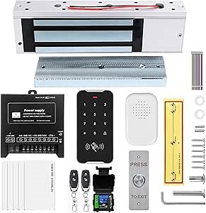Door Access Control System Kit Set with 1200lbs Electric Magnetic Lock, RFID Keypad, Remotes,DC12V/5A Power Supply, Push to Exit Button, RFID EM ID Card (C60-1200LBS Access Control System Kits)