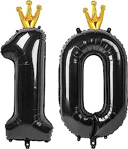 Black Number 10 Balloon 40 inch, 10 Number Balloon, 10th Black Birthday Decorations, 10 Year Old Girl Boy Party Suppliers