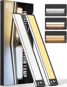 Under Cabinet Lighting with LED Numeric Display,3 Color Temps&Dimmable lights, Under counter lights for kitchen with 68 LED, Wireless Motion Sensor Light indoor, Stick-On Magnetic Closet Light(2 Pack)