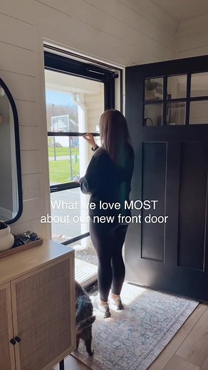 This retractable ⁣screen 😍⁣ ⁣ ⁣ No more swapping out the entire glass insert for a screen every summer! It’s great for allowing fresh air in without worrying about pet or kids. Closing the glass allows me to let more light in without letting in all the cold air. We went with black to match our front door, and I’m so glad we did. The entire door looks bigger and more expensive. ⁣ ⁣ P.S. Ava was not a paid actress but she deserves an Emmy 🐈 ⁣ ⁣ ⁣ #homefind #trending #doortrend #fyp #viralstormdo