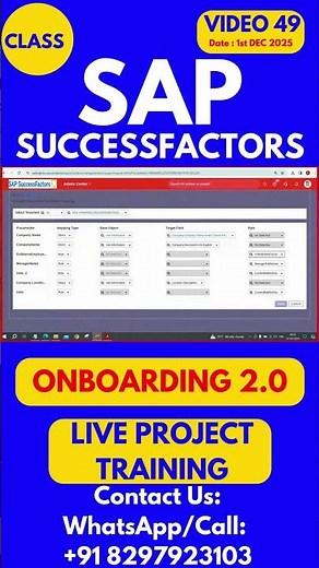 SAP SuccessFactors Onboarding 2 0 Training Online Class 49 1st Dec 2025 #sapsuccessfactorstraining