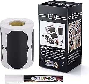 ONUPGO Chalkboard Labels-180pcs Waterproof Reusable Blackboard Stickers with 1 Liquid Chalk Marker for Mason Jars, Parties Decoration, Craft Rooms, Weddings, Storage, Organize Your Home & Kitchen