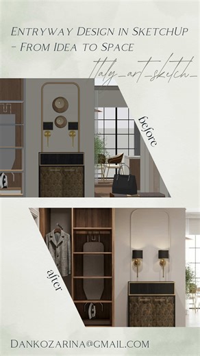 In this reel I’m showing my SketchUp workflow while designing a functional apartment entryway. The space includes a walk-in closet on the left side and a clean, minimal entry cabinet to keep the area organized and welcoming. The goal was to create a practical transition between the entrance and the living space, combining storage, simplicity, and good proportions. This is a quick look at the process behind the design, from layout to spatial balance. #sketchupworkflow #interiordesignprocess #entr