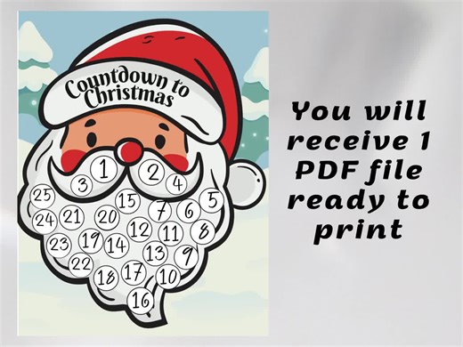 Santa Beard Christmas Countdown, Kids Advent Calendar (printable PDF) - Etsy
