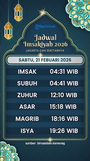 Jadwal Imsakiyah Kota Jakarta Sabtu 21 Februari 2026, Lengkap dengan Jadwal Sholat