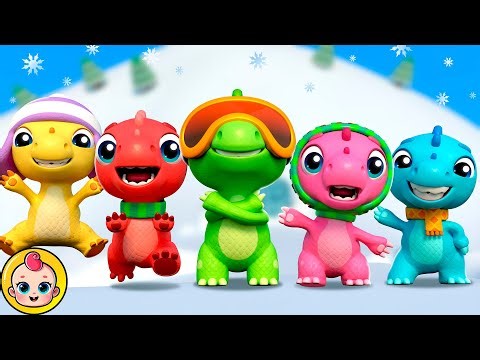 Five Little Dinos Winter Adventure + More | BubbleeeKids - Best Nursery Rhymes