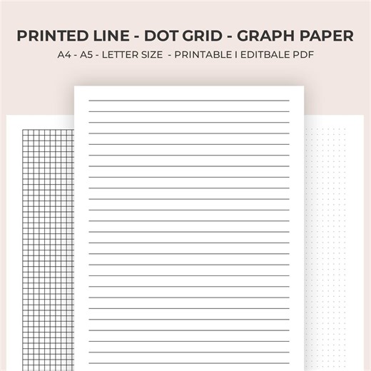 Printable Lined, Dot Grid, Graph Paper | Editable PDF | Minimalist Writing Paper | A4, A5 & Letter Size - Etsy