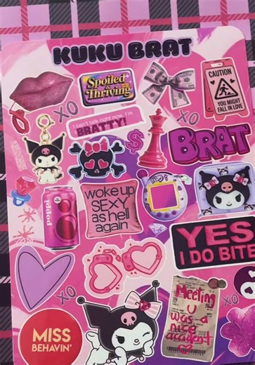 This KUKU BRAT scrap pack from MoonBeanStudio is so beyond unique & cute 💞 I love, love, love the background papers, the alien-fied Hello Kitty sticker, the Kuromi playing cards, and this stunning sticker sheet! Thanks again @tifah marlayne ✨ 💜🦄 #junkjournal #junkjournaling #junkjournalcommunity #junkjournalinginspiration #junkjournalingideas