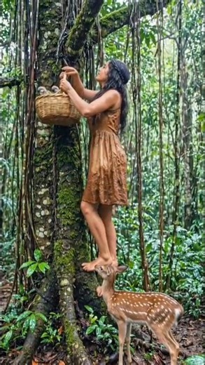 Wild Jungle Girl Feeds Hungry Animals 🦜🦌 | Emotional Forest Story #shorts