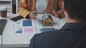 Lawsuits against Real estate agent and realtor general liability insurance businessman professional discussing and consultant with house toy model building before sign a contract with law concept Stock Video