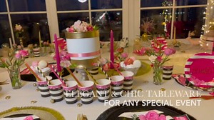 121 Pc Black and Pink Birthday Decorations - Disposable Tableware Set - Serves 24 - Plates, Cups, Napkins, Tablecloth, Straws - Hot Pink Party Decorations