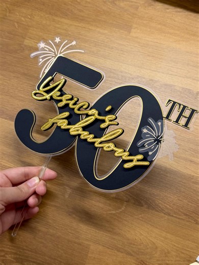 50th Birthday Cake Topper: Black and Gold, '50 and Fabulous' - Etsy