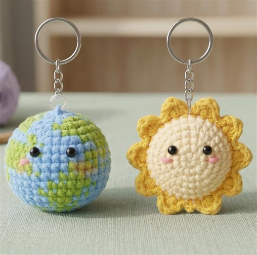 Crochet Earth Sun Keychain Set, Amigurumi Planet Sun Keyring, Kawaii Universe Bag Charm - Etsy
