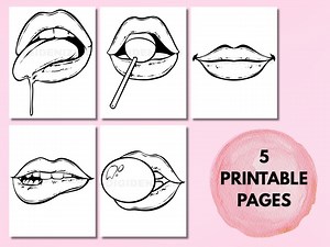 Lips Coloring Printable, Female Form Colouring, Bold Easy Adult Activity, Cozy Color Sheets, Simple Shading Practice, Relaxing Activities - Etsy
