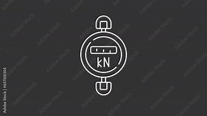 White simple thin line animation of dynamometer, HD video with transparent background, seamless loop 4K video representing measurement instrument.