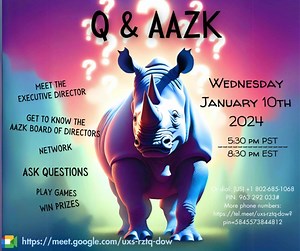 The AAZK Board of Directors and the new AAZK Executive Director, Scott, are hosting a Q&AAZK on Wednesday, January 10, 2024. The Q&AAZK is a great opportunity to ask the Board or Scott any questions you have about Association Operations, Committee or Program activities, resource creation, Chapter involvement, or anything else you might want to know! If you would like to submit questions in advance, please use this form. https://forms.gle/Epk81bHfLzaLWYcq9 The Q&AAZK will be held via Google Meet.
