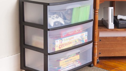 (2 pack) Sterilite 3 Drawer Wide Cart, Clear Plastic Storage Drawers, Wheels Included, White