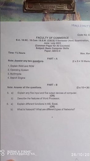 degree 2nd semester basic computer skills OU question paper