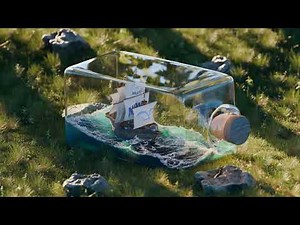 Marine ship in a bottle Blender animation, Flip fluids simulation