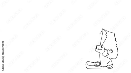 Animated self drawing of continuous line draw businessman sends a message. Full length one line animation. 4K
