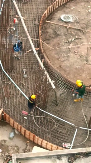 big construction project concrete foundation heavy equipment work excavator work building site