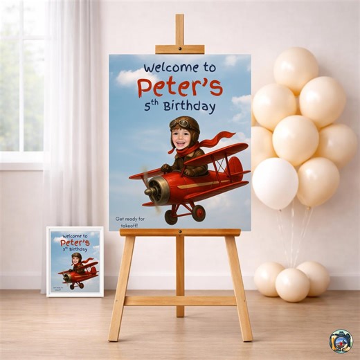 Airplane Birthday Welcome Sign Template, Kids Pilot Party Sign, Table Signs, Editable Canva Poster - Etsy