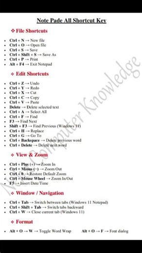 Notepad all shortcut keys #shortvideo #computer #education #viral #viralshorts #compterinformation