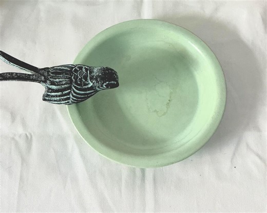 Vintage Painted Bird Bath, Muted Green and Bird With Natural Colors, Independent Artist - Etsy