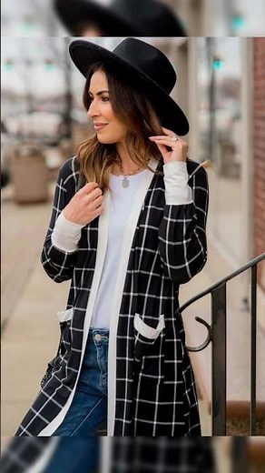Black Plaid Colorblock Edge Open Cardigan with Pocket