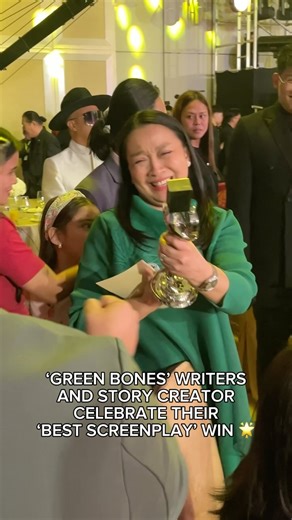 22K views · 3.2K reactions | TEAMWORK MAKES THE DREAM WORK!  #GreenBonesMovie screenplay writers Ricky Lee and Anj Atienza celebrate their ‘Best Screenplay’ win with story creator JC Rubio. | GMA Network | Facebook