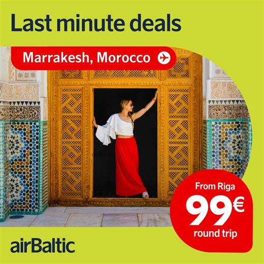 1.2K views · 64 reactions | Your winter getaway is just a few clicks away! Hurry up to grab one of our last-minute deals to catch some sun! ☀️ Fly from Riga to:  Agadir tiny.cc/854jvz  Marrakesh tiny.cc/g54jvz  Larnaca tiny.cc/p54jvz Book: 18.12.2023.-20.12.2023. Travel: 05.01.2024.-29.02.2024. Round trip fare only. Please note that ticket availability is limited, additional discounts does not apply. | airBaltic | Facebook