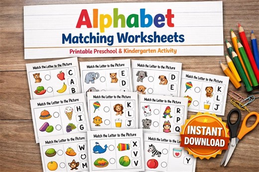 Alphabet Matching Worksheets A–Z | Letter to Picture Matching | Preschool & Kindergarten Printable | ABC Learning Activity - Etsy UK