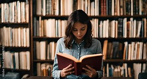 Girl reading in the library.