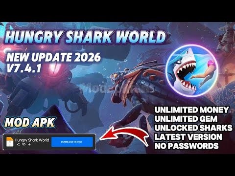 Hungry Shark World 7.4.1 Mod Apk Unlimited Money Unlimited Gem Unlocked All TERBARU 2026