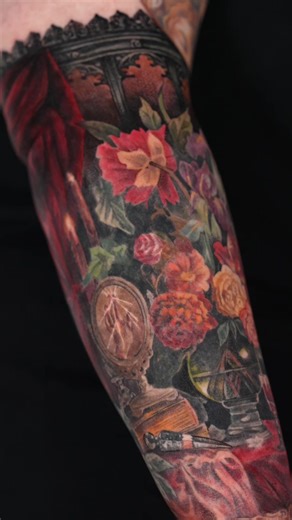 Finished this crazy arm band today and WOAH that took some focus! The outside still life is healed for about 8 months and the inside and band are fresh ✨ @Eden • Dallas Tattoo Studio