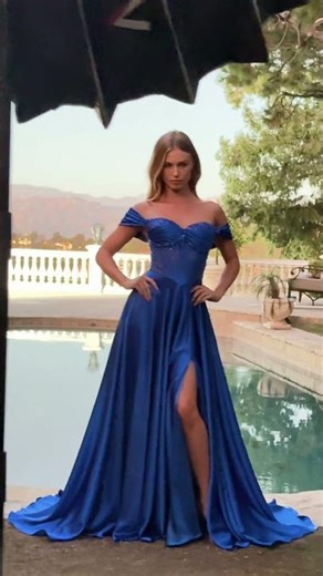 BTS moments in CD297 Ladivine Royal blue satin dress #BlueDress #LadivineDress #PromDress