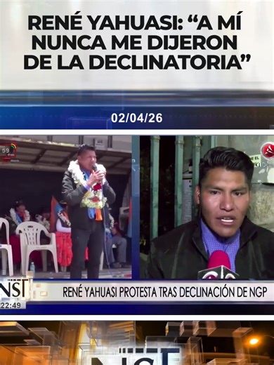 RENÉ YAHUASI: “ESTOY MUY DECEPCIONADO, A MÍ NUNCA ME DIJERON DE LA DECLINATORIA” René Yahuasi, quien hasta hace algunos días fue candidato oficial para la segunda vuelta electoral por la Gobernación de La Paz, cuestionó la decisión asumida por la delegación de NGP de declinar la candidatura, dejándolo fuera de la carrera electoral. Afirmó que acudirá a todas las instancias que correspondan y pidió a los organismos internacionales poner especial atención en este hecho. “Se está jugando con la dem