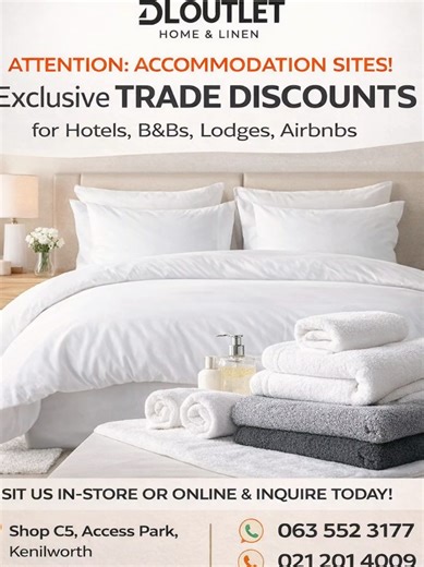 🚨 ATTENTION ACCOMMODATION OWNERS! Upgrade your rooms. Impress your guests. Increase your bookings. Get exclusive trade discounts on premium bedding & towels — because comfort is what guests remember most 🤍 📍 Visit us in-store or contact us today and transform every stay into a luxury experience. #hospitality #airbnb #tradedeal #hotel #fyp