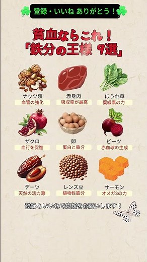 立ちくらみに！血液を救う「鉄分たっぷり食品9選」#健康 #長寿 #鉄分補給 #貧血予防 #生活の知恵 #明日への智慧 #ショート #shorts #健康習慣 #豆知識
