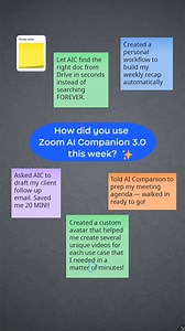 Discover the power of Zoom AI Companion 3.0! 🚀 Our interactive Zoom Whiteboard shows just a few ways AI Companion helped our team be more productive this week. Share how you’ve used AI Companion 3.0 to be more efficient below. ⬇️ | Zoom