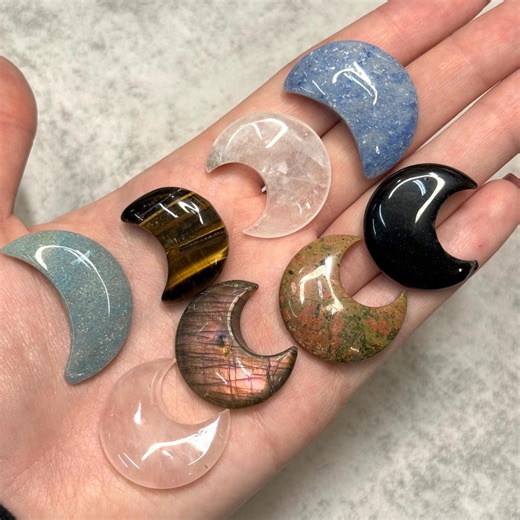 Crescent Moon Charm Set - Natural Gemstone Lunar Trinkets Witchy Boho Pocket Moons - Etsy