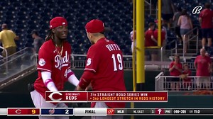 Three down and one to go! The Cincinnati Reds rout the Nationals 9-2 to win their seventh consecutive road series, something not seen since The Big Red Machine in 1976. #ATOBTTR | FanDuel Sports Network Cincinnati