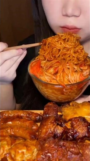 ASMR MUKBANG SPICY FIRE NOODLES AND CRABS STICK